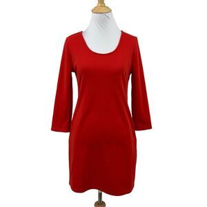 Criss Cross Dress Womens S Small Red Bodycon Scoop Neck Long Sleeve Pockets